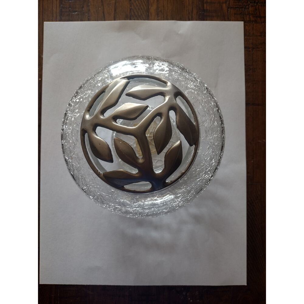 Vintage Crackle Glass Pewter Lid Potpourri Bowl 5" x 3"